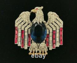 Vintage Trifari Alfred Philippe Patriotic Rhinestone Eagle Brooch Pin