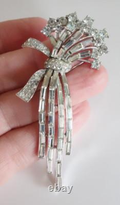 Vintage Trifari Alfred Philippe Rhinestone Flower Floral Spray Brooch 1960s RARE