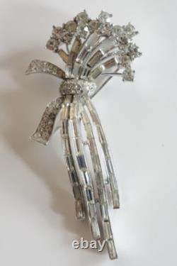 Vintage Trifari Alfred Philippe Rhinestone Flower Floral Spray Brooch 1960s RARE