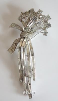 Vintage Trifari Alfred Philippe Rhinestone Flower Floral Spray Brooch 1960s RARE
