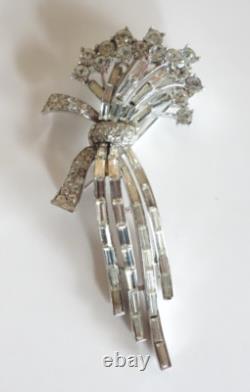 Vintage Trifari Alfred Philippe Rhinestone Flower Floral Spray Brooch 1960s RARE