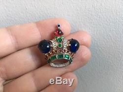 Vintage Trifari Alfred Philippe Sterling Silver Brooch Pin Jelly Belly Crown
