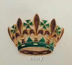 Vintage Trifari Coronation Crown Large Brown&Green L'Orient Enamel Pin Brooch
