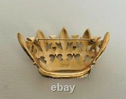 Vintage Trifari Coronation Crown Large Brown&Green L'Orient Enamel Pin Brooch