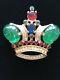 Vintage Trifari Emerald Green Rhinestone Crown Brooch Jewels Of India LARGE SIZ