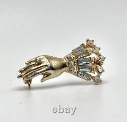 Vintage Trifari Figural Ladies Hand Brooch Pin Gold-tone Rhinestones