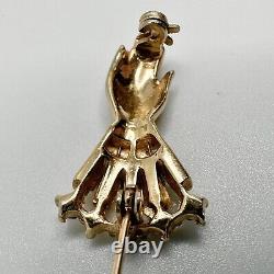 Vintage Trifari Figural Ladies Hand Brooch Pin Gold-tone Rhinestones