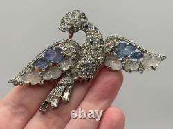 Vintage Trifari Fruit Salad Peacock Bird Brooch Rhinestone Alfred Philippe READ