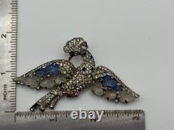 Vintage Trifari Fruit Salad Peacock Bird Brooch Rhinestone Alfred Philippe READ