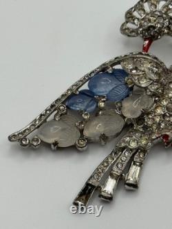 Vintage Trifari Fruit Salad Peacock Bird Brooch Rhinestone Alfred Philippe READ
