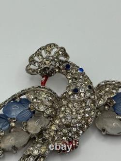 Vintage Trifari Fruit Salad Peacock Bird Brooch Rhinestone Alfred Philippe READ