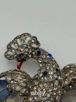 Vintage Trifari Fruit Salad Peacock Bird Brooch Rhinestone Alfred Philippe READ