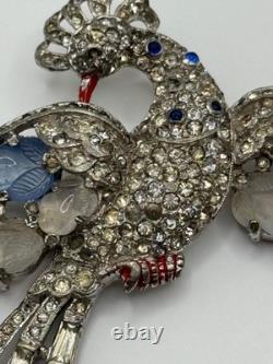Vintage Trifari Fruit Salad Peacock Bird Brooch Rhinestone Alfred Philippe READ