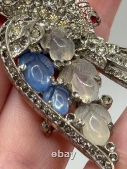 Vintage Trifari Fruit Salad Peacock Bird Brooch Rhinestone Alfred Philippe READ