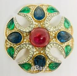 Vintage Trifari JEWELS Of INDIA Brooch Rhinestone Glass Cabochons Moghul Jewelry