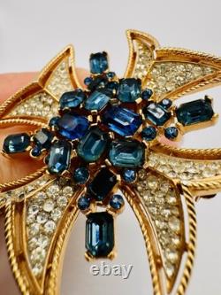 Vintage Trifari Maltese Cross Brooch Pin Blue Rhinestone HTF