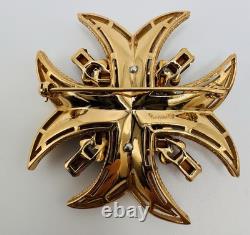 Vintage Trifari Maltese Cross Brooch Pin Blue Rhinestone HTF