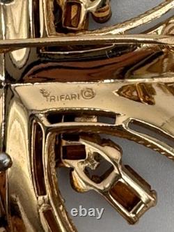 Vintage Trifari Maltese Cross Brooch Pin Blue Rhinestone HTF