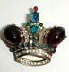 Vintage Trifari Ruby Emerald Sapphire Crystal Rhinestone Crown Brooch