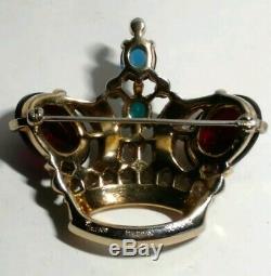 Vintage Trifari Ruby Emerald Sapphire Crystal Rhinestone Crown Brooch