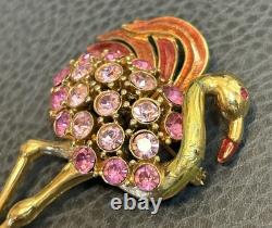 Vintage Trifari Signed Flamingo Brooch Pink Rhinestone Crystal Gold Tone READ Vintage Trifari Signed Flamingo Brooch Pink Rhinestone Crystal Gold Tone READ