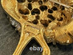 Vintage Trifari Signed Flamingo Brooch Pink Rhinestone Crystal Gold Tone READ