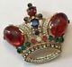 Vintage Trifari Signed Red Blue & Green Rhinstone Coronation Crown Brooch V4