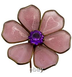 Vintage Trifari Unsigned Fur Clip Pink Gripoix Glass Purple Rhinestone Flower