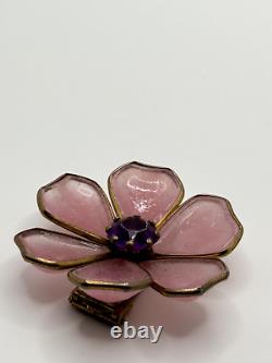 Vintage Trifari Unsigned Fur Clip Pink Gripoix Glass Purple Rhinestone Flower