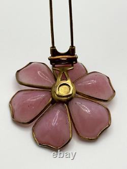 Vintage Trifari Unsigned Fur Clip Pink Gripoix Glass Purple Rhinestone Flower