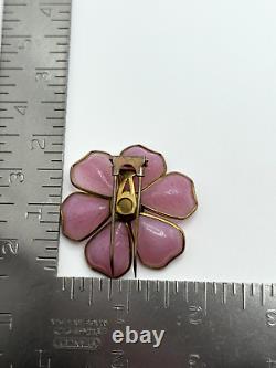 Vintage Trifari Unsigned Fur Clip Pink Gripoix Glass Purple Rhinestone Flower