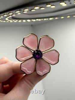 Vintage Trifari Unsigned Fur Clip Pink Gripoix Glass Purple Rhinestone Flower