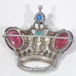 Vintage Trifari sterling silver crown rhinestone brooch Des Pat 137542 1940s