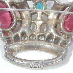 Vintage Trifari sterling silver crown rhinestone brooch Des Pat 137542 1940s