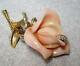 Vintage UNsigned Hattie Carnegie Angel Skin Coral Lucite Rose Rhinestone Brooch