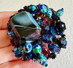 Vintage Unsigned Alice Caviness Brooch Pin Rhinestones & Speckled Cabochons