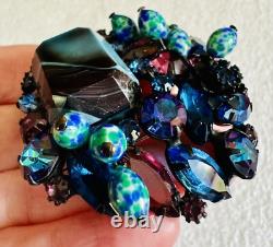 Vintage Unsigned Alice Caviness Brooch Pin Rhinestones & Speckled Cabochons