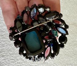 Vintage Unsigned Alice Caviness Brooch Pin Rhinestones & Speckled Cabochons