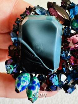 Vintage Unsigned Alice Caviness Brooch Pin Rhinestones & Speckled Cabochons