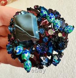 Vintage Unsigned Alice Caviness Brooch Pin Rhinestones & Speckled Cabochons