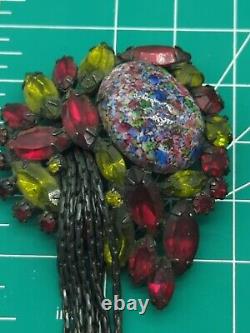 Vintage Unsigned Alice Caviness Rhinestone Multi Chain Brooch