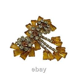 Vintage Unsigned Amber Keystone Rhinestone Brooch Juliana D&E