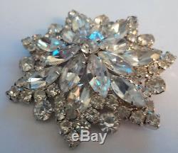 Vintage Unsigned Clear Rhinestone Diamond Paste Flower Sparkling Pin Brooch NICE