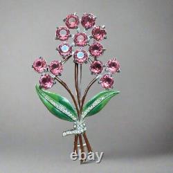 Vintage Unsigned Coro Pink Rhinestone Brooch