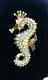 Vintage Unsigned HATTIE CARNEGIE Faux Turquoise Rhinestone Seahorse Brooch