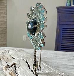 Vintage Unsigned Pleated Prong Set Aquamarine Flower Stones Silver Schreiner #24