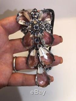 Vintage Unsigned Schreiner Lucite Rhinestone Brooch Pin Pendant Orig Chain