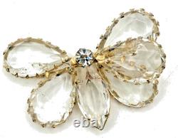 Vintage Unsigned Schreiner Rhinestone Butterfly Brooch Gold Tone 3 READ