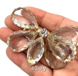 Vintage Unsigned Schreiner Rhinestone Butterfly Brooch Gold Tone 3 READ