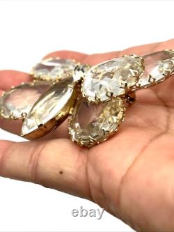 Vintage Unsigned Schreiner Rhinestone Butterfly Brooch Gold Tone 3 READ